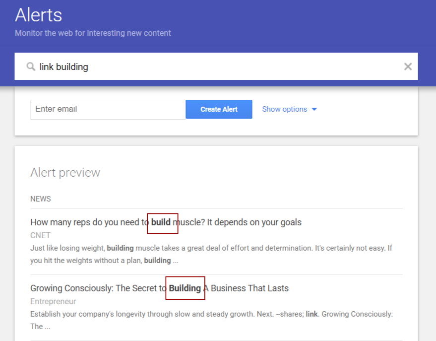 Hasil pencarian google alerts keyword link building