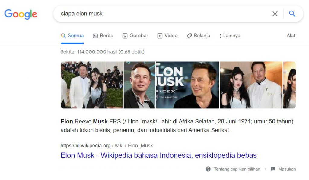 Google search dengan keyword siapa Elon Musk