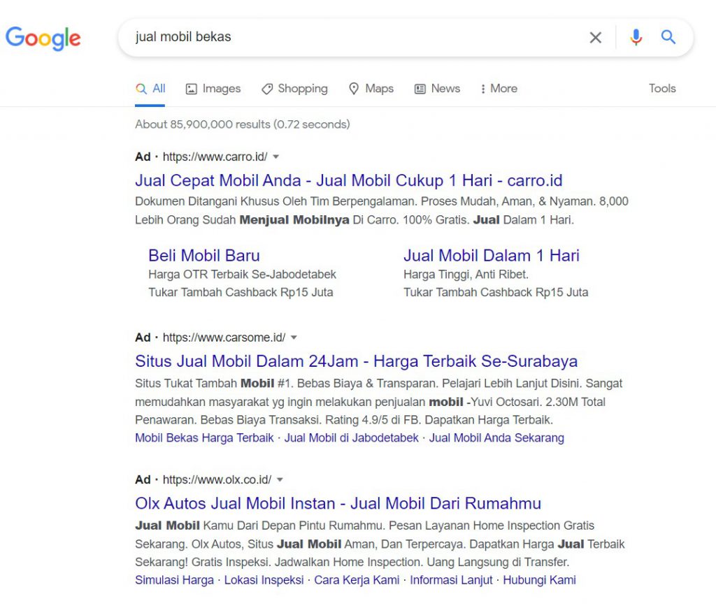 Search ads result